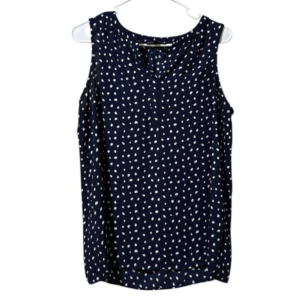 41 Hawthorn Navy Blue Polka Dot Sleeveless Blouse Size Medium Polyester Teacher